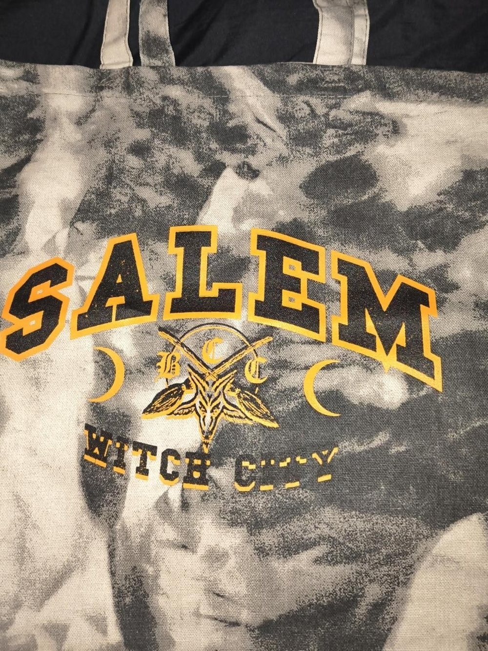 Salem Witch City Graphic Tote Bag in Yellow and Gray